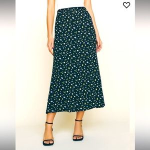 Reformation Bea Midi Skirt - Black Floral